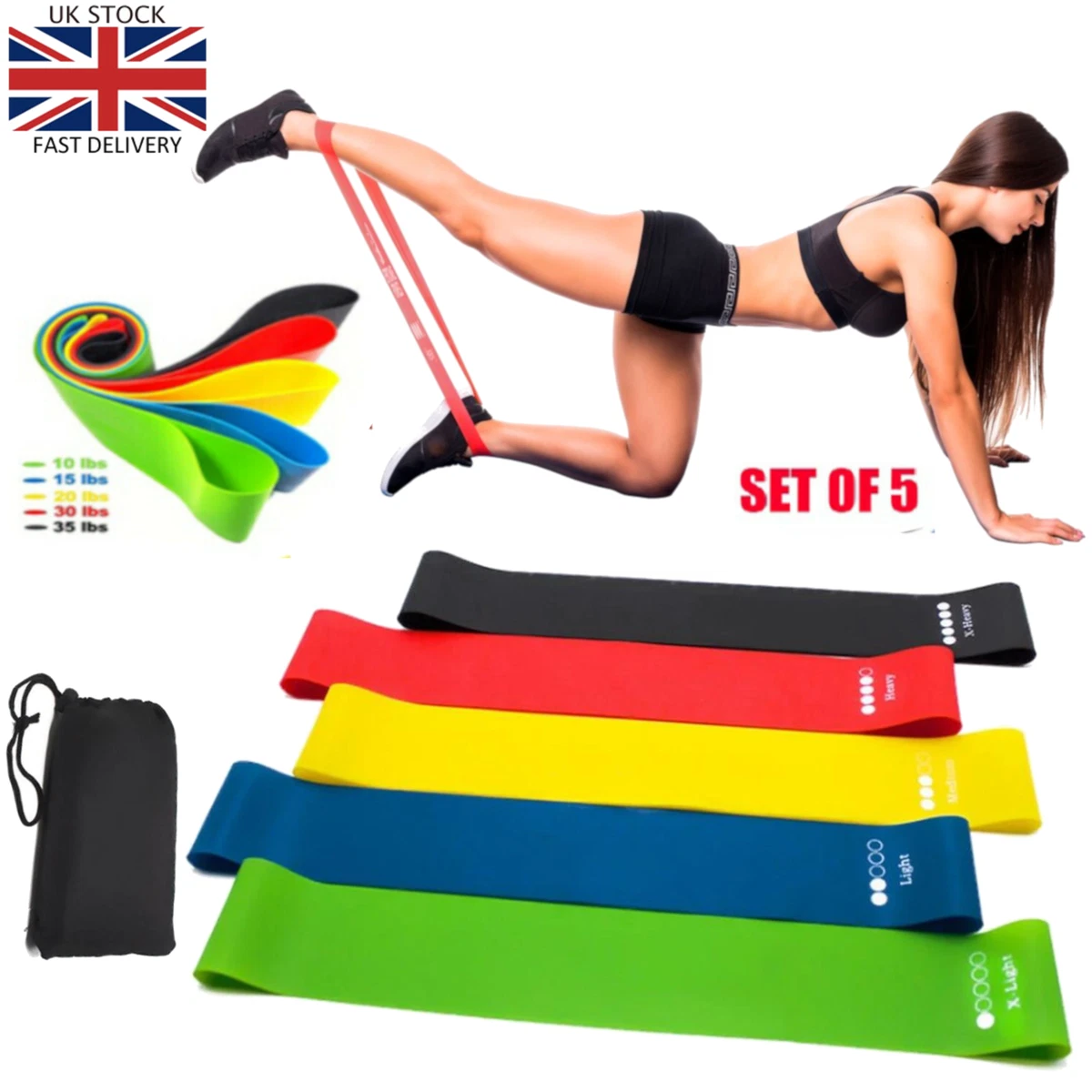 Resistance Bands Exercise Sports Loop Home Fitness Workout Gym Yoga Latex  Set