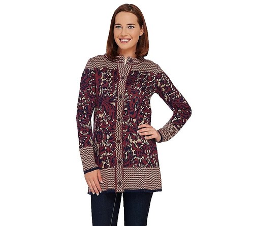 Abrigo Suéter Liz Claiborne New York XL Marrón Azul Marino Estampado Doble Tejido - Imagen 4 de 4