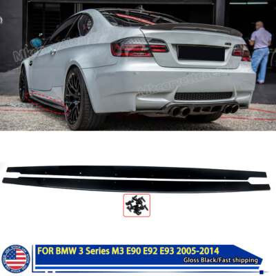 For BMW M3 E90 E92 E93 L+R Glossy Black MP Style Side Skirt Extension Splitter