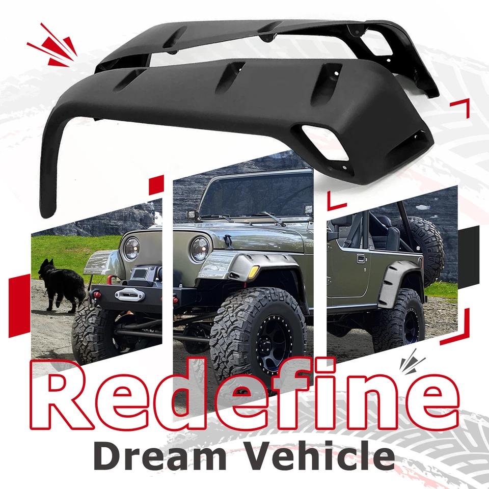 For Jeep Wrangler TJ 97-06 7" Wide Pocket Extended Fender Flares Kit Black 6pcs - Image 4 of 4