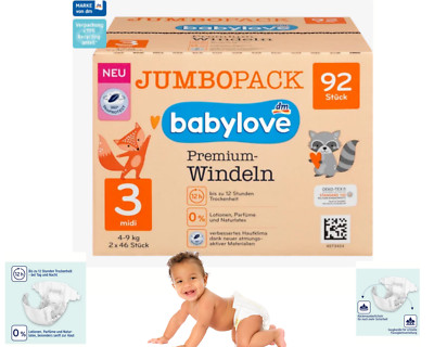 Babylove Windeln Premium 3, Midi, 4-9 kg, Jumbo Pack, 92 Stk