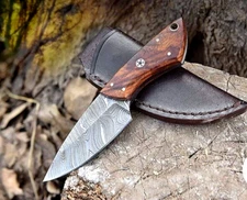 Custom HandMade Forged Damascus Steel Hunting Skinning Knife Leather Sheath 2894