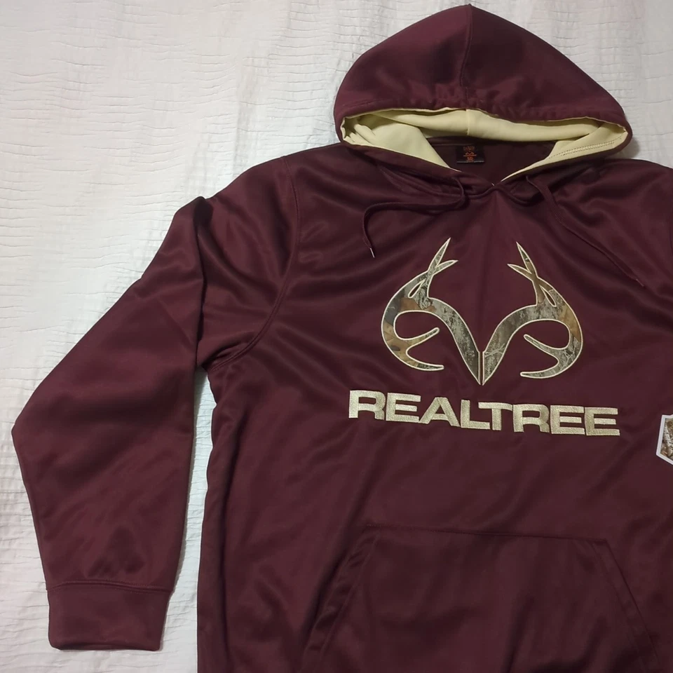 Realtree Logo Hooded Maroon Pullover Sweatshirt (Size: XXL, Ocean And Coast) - Image 3 of 4