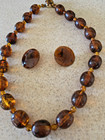 VINTAGE  SIGNED W. GERMANY ABOUT 23" BROWN BEADED NECKLACE & PIERCED EARRINGS — photo 6