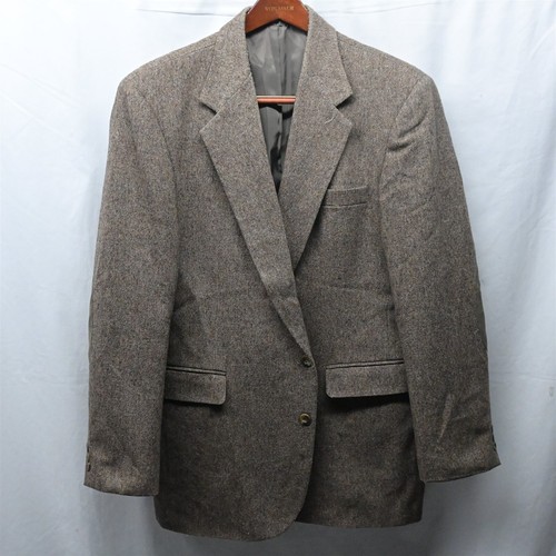 Vtg Haggar 44L Brown Tweed Elbow Patch Wool 2 Button Blazer Jacket Sport Coat