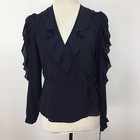 ALANNAH HILL SIZE 6 WOMENS NAVY BLUE FULL WRAP RUFFLE SHE WALKS TOP BRAND NEW