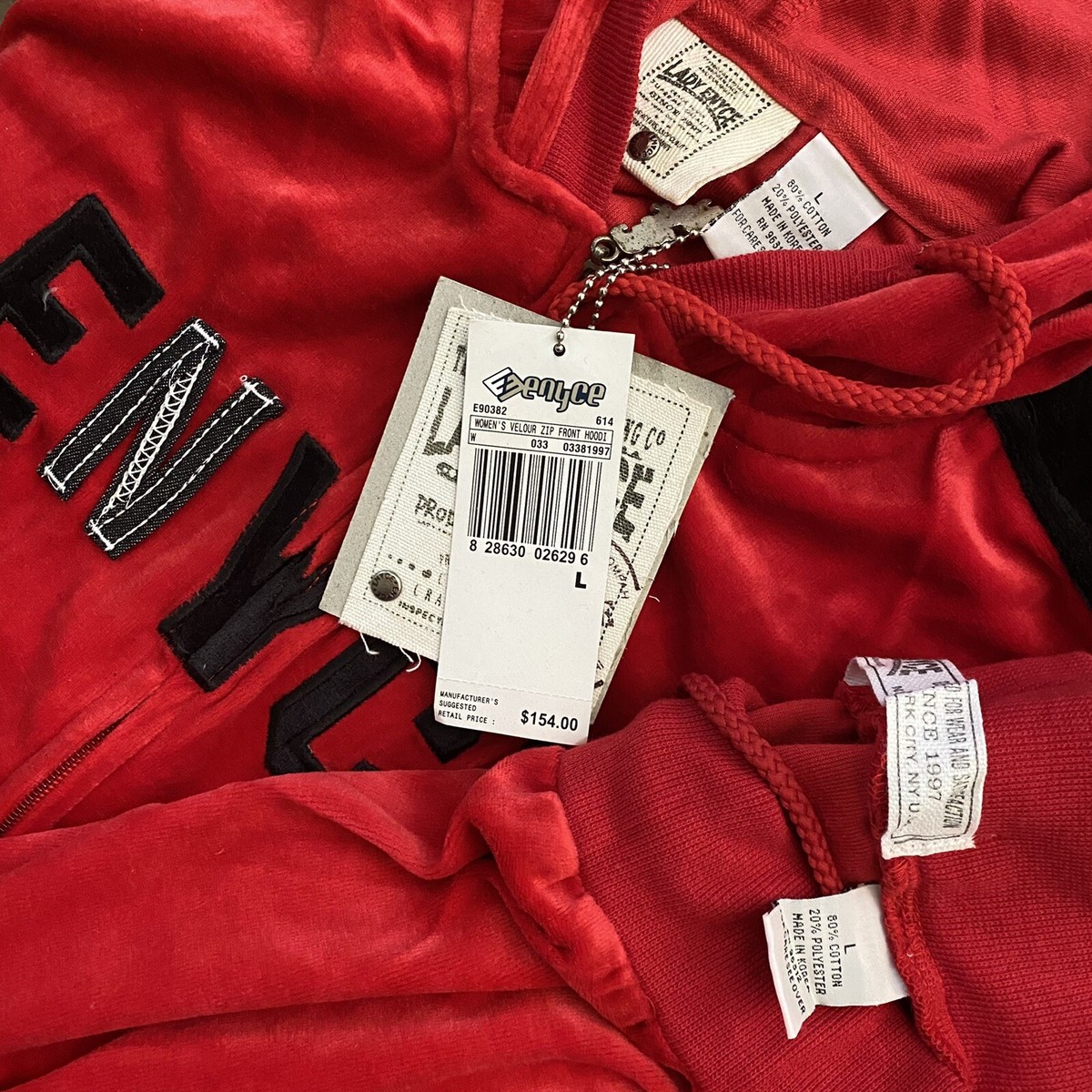 deadstock ENYCE velour sweatsuit XXXL 赤白 LADY ENYCE Black Red Velour Y2k 2000s Track Suit Set M L