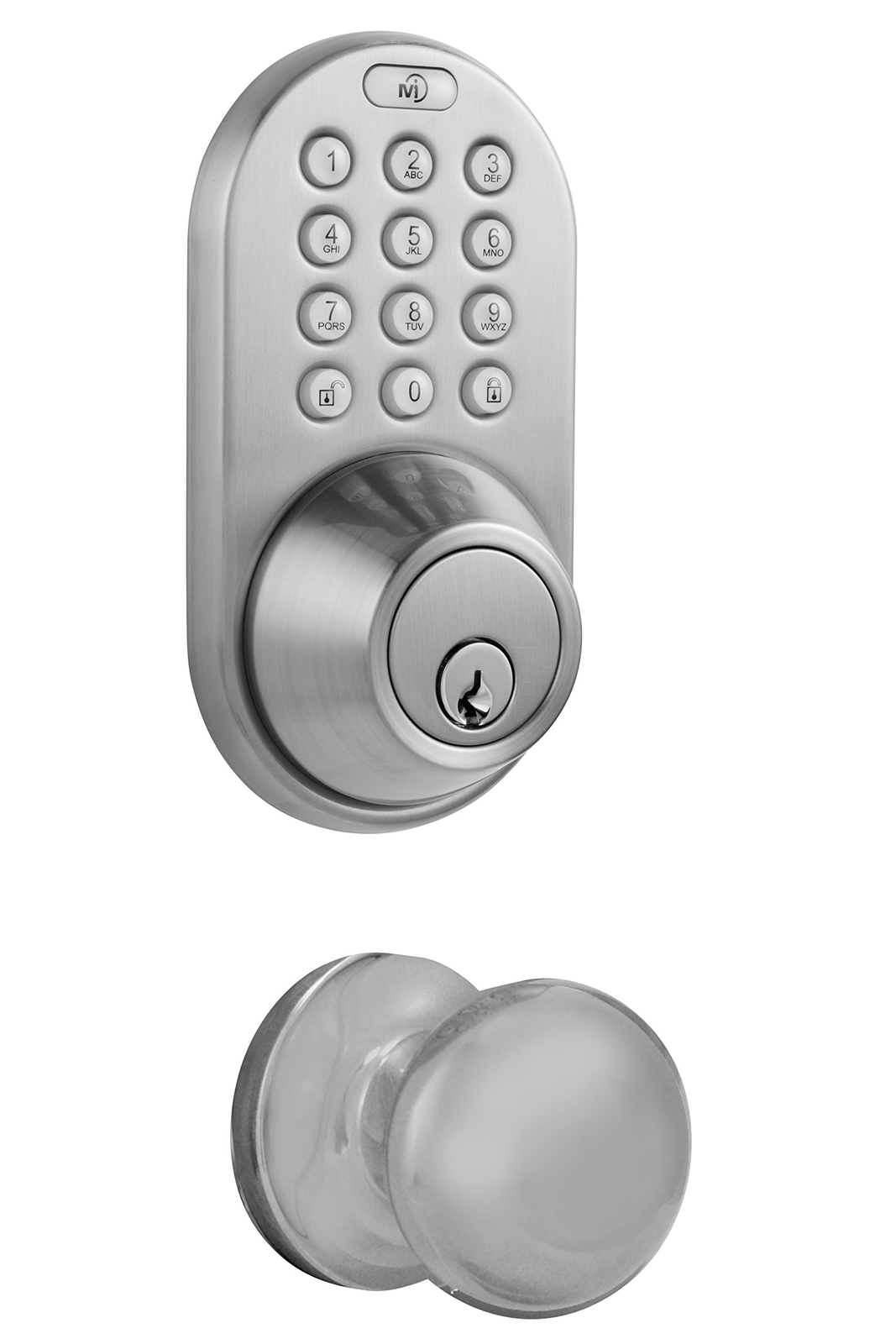 DFK02SN Electronic Keyless Touchpad Deadbolt & Passage Knob Combo in Satin Finish-image