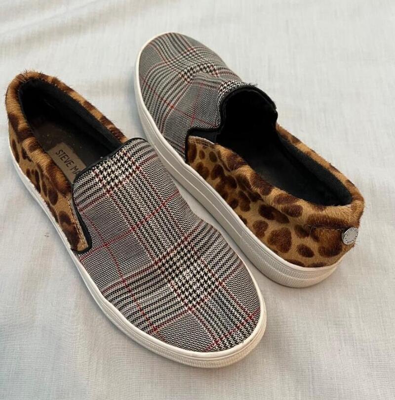 STEVE MADDEN sz Gills fashion sneakers plaid leopard calf hair
