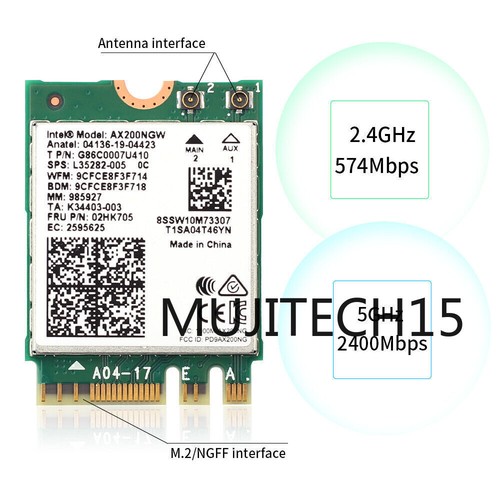 Intel WiFi 6 AX200 AX200NGW M.2 NGFF Wireless WiFi Card Dual Band BT5.2 Adapter