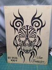 Vintage Phil Sims Tattoo Flash Sheet Original Art Signed Large Skull Design