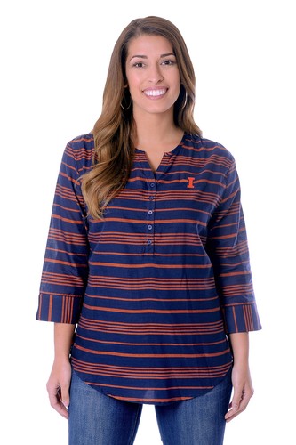 UG Apparel Adult Women Stripe Tunic, Navy/Orange, Small