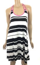Blue Life Sz S Dress /Cover Up Black & White Stripes Pink Trim Racerback  Rayon
