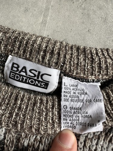 Vintage 90s Basic Editions Aztec Design Knit Sweater Sweatshirt Brown Sz L Korea - Picture 5 of 5