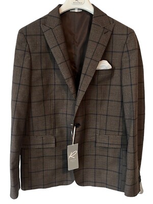 Rossi Man 3 Piece Suit Mens 42 L Brown Plaid Blazer Vest Pants Unhemmed Wool NEW