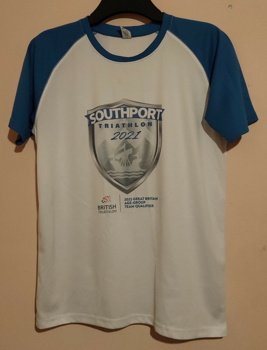 SOUTHPORT TRIATHLON 2021 WHITE BLUE T SHIRT S/M ROLY INDIANAPOLIS