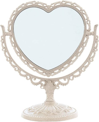 Cute Heart Shaped Mirror Double-Sided Rotatable Dresser Mirror, Room Beige 
