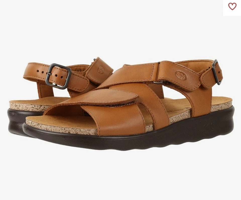 SAS Leather 'Huggy' Sandals Shoes Size 8.5 W Caramel Made in USA Wide Comfort - Image 4 of 4