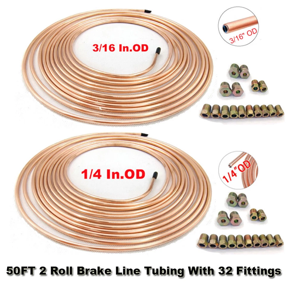 2 PCS Copper Iron Nickel Brake Line Tubing Kit 3/16" 1/4" OD 50 Foot Coil Rolls  - Image 4 of 4