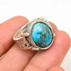 925 Sterling Silver Copper Turquoise Men's Ring Handmade-Statement Al Size BJ320