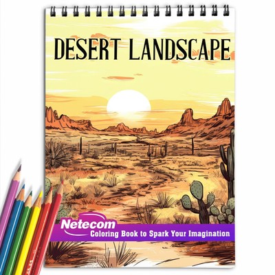 Desert Landscape Coloring Book for Adult, Spiral Bound, Soft Cover