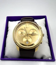 MOVADO BOLD 3601029 TREND GOLD CHRONOGRAPH DIAL BROWN LEATHER STRAP MENS WATCH