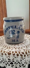 Vintage Salt Glaze Stoneware Crock Cobalt Blue Art Pottery Groveland MA Signed