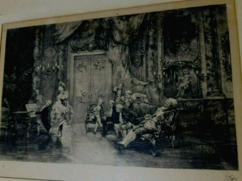 ALBERT EMILE ARTIGUE ETCHING OF DANCING PERFORMANCE PARTY
