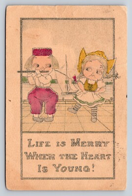 c1911 Life Is Merry When The Heart Is Young - Posted, Nice Msg ANTIQUE Postcard