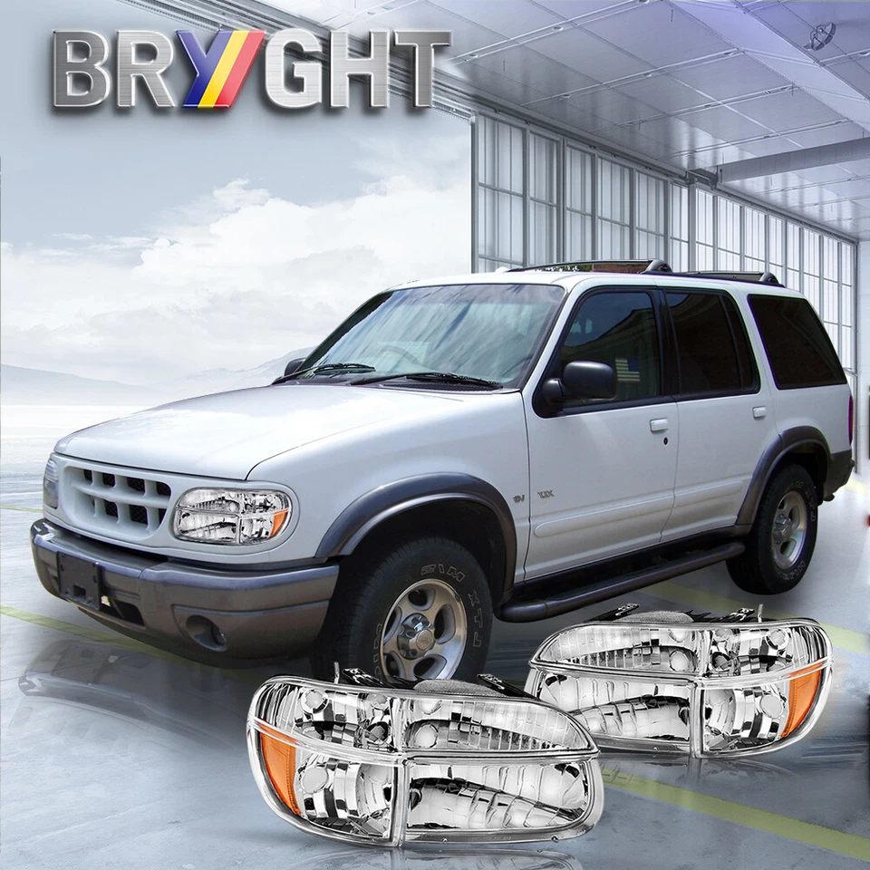 Faros esquineros ámbar carcasa cromada para Ford Explorer 1995-2001 Foto 2 de 4