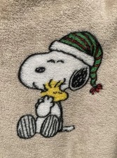 Snoopy Christmas Blanket Beige Plush Throw Snoopy & Woodstock Hugging Berkshire
