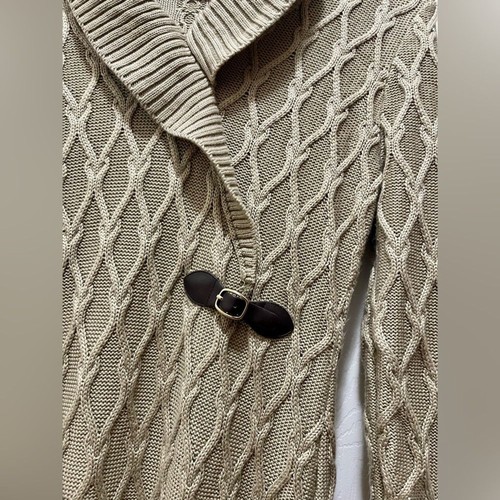 Calvin Klein Womens Cable Knit Sweater Dress Size L Belt Accent Tan Beige - Picture 5 of 12