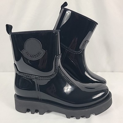 NEW Moncler Ginett Logo-Appliqurd Glossed Rubber Rainboots Black Sz 38, US 8