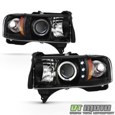 Black 94-01 Dodge Ram Dual Halo Projector Led Headlights Lights Lamps Left+Right
