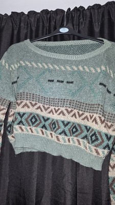 ROMWE Cropped Strickpullover - Größe 1XL - grün gemusterter Pullover