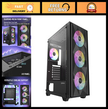 High Airflow ATX Mid Tower Gaming PC Case, 4 ARGB Fans, Tempered Glass, GPU/Radi