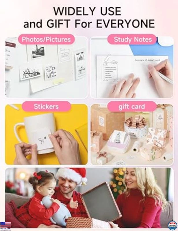 Portable Mini Thermal Sticker Printer with 1 Roll Paper, DIY Label Maker, Pink - Image 4 of 4