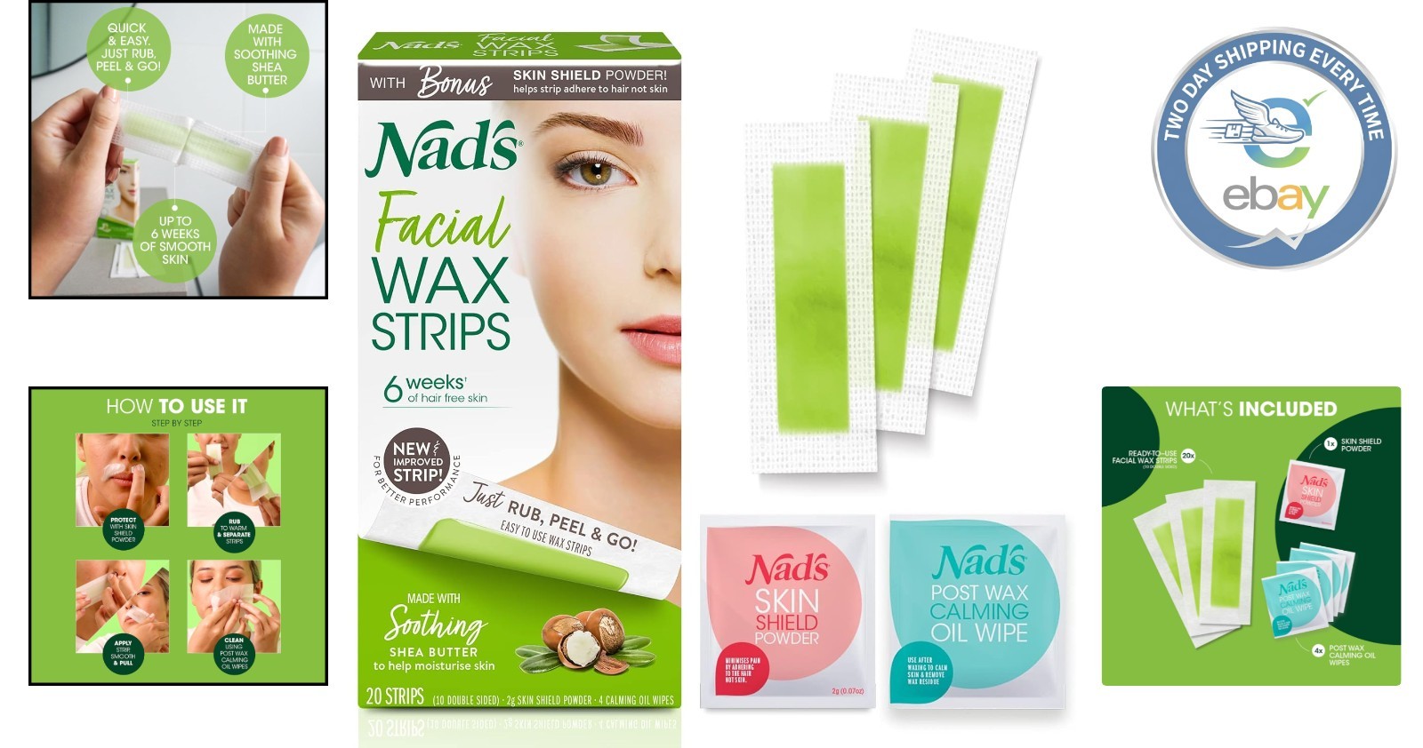 Gentle Wax Strips for All Skin Types - 20 Facial Hair Removal Strips + Oils