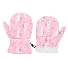 Toddler Mittens Waterproof Toddler Gloves Baby Winter 2-5T Pink Seahorses