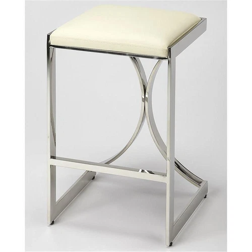 Butler Specialty 24" Faux Leather Counter Stool In Ivory And Silver - Picture 1 of 4