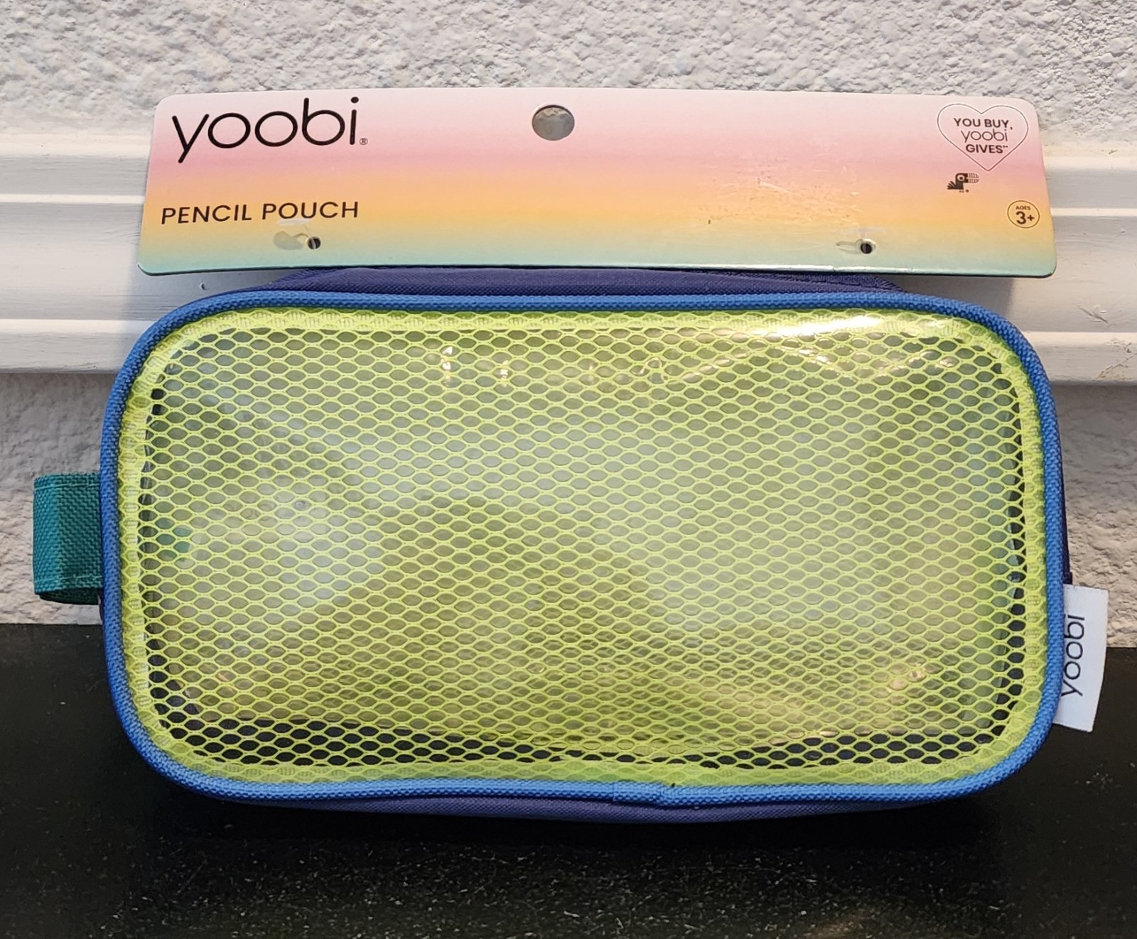 Pouch Neon Yellow Mesh Front Blue Case Zippered Storage Orga