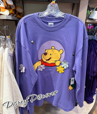 Disney Parks Winnie the Pooh Purple Cotton Crew Long Sleeve Flowers New Size XL