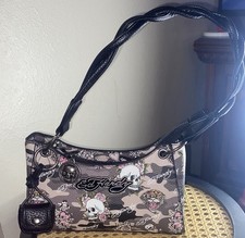 Ed Hardy Pink Camo Skull, Rose  Tattoo Print Shoulder Bag  Bag Charm NWT