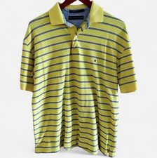Y2K Tommy Hilfiger Polo Shirt Men  s Large Yellow Blue Striped 100 Cotton
