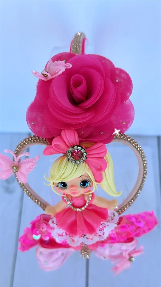 grampos de cabelo para meninas com boneca de barro feitos à mão e faixa de cabeça Barbie menina - Imagem 3 de 4