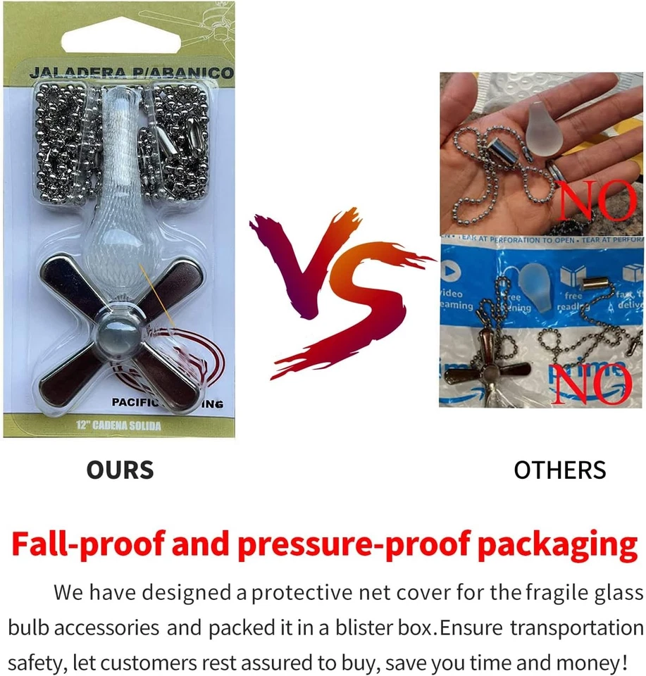 Beaded Nickel Ceiling Fan Pull Chain & Light Bulb Set w/Connector - Image 3 of 4