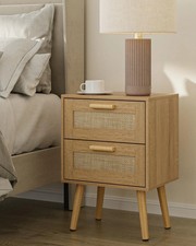 Modern Rattan Nightstand with 2 Drawers - Boho Bedside Table for Any Room