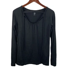 Icebreaker Size Small Black Superfine Ultralite 150 Wool Tie Front Top Warm