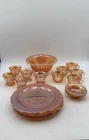 Vintage Marigold Carnival Glass Amber Divided Plates Cups Punch Bowl Dishes Lot
