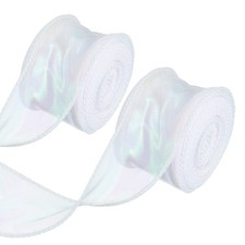 2 Roll Iridescent Organza Ribbon 1.6 Inch x 10 Yard Laser Sheer Ribbon White